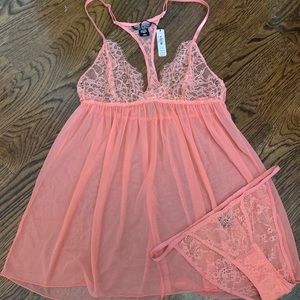 Peach Lace Babydoll and Panty Set